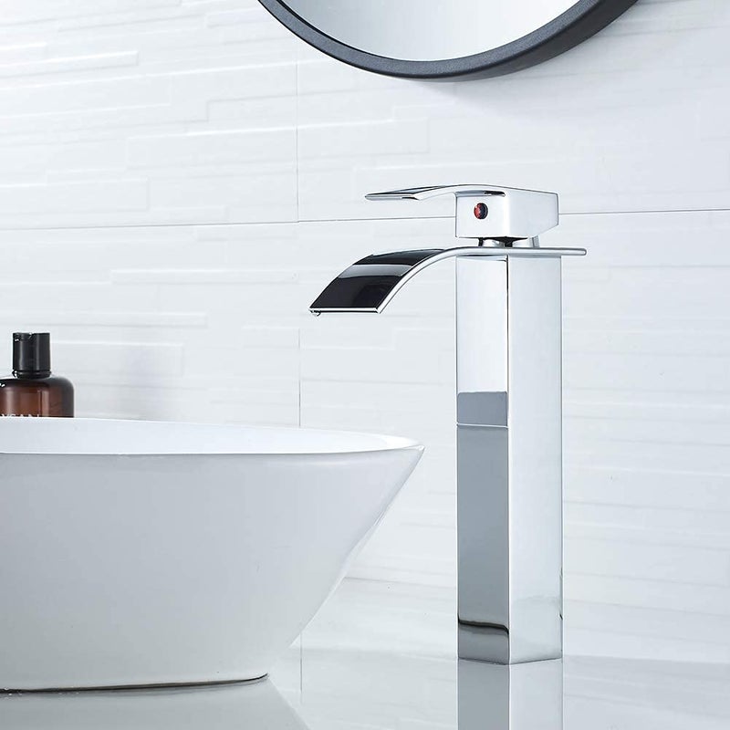 VOTON Vessel Sink Faucet Chrome Modern Tall Waterfall Bathroom Sink Faucet Single Handle Bathroom Faucet 1 Hole Bowl Lavatory Vanity Faucet, Rv Sink Camper Farmhouse Bathroom Utility Remodel Faucet - Image 3